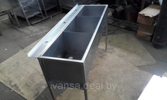 Ванна моечная сварная трехсекционная из нержавеющей стали,от 900*600*860 мм, глубина 300 мм, борт